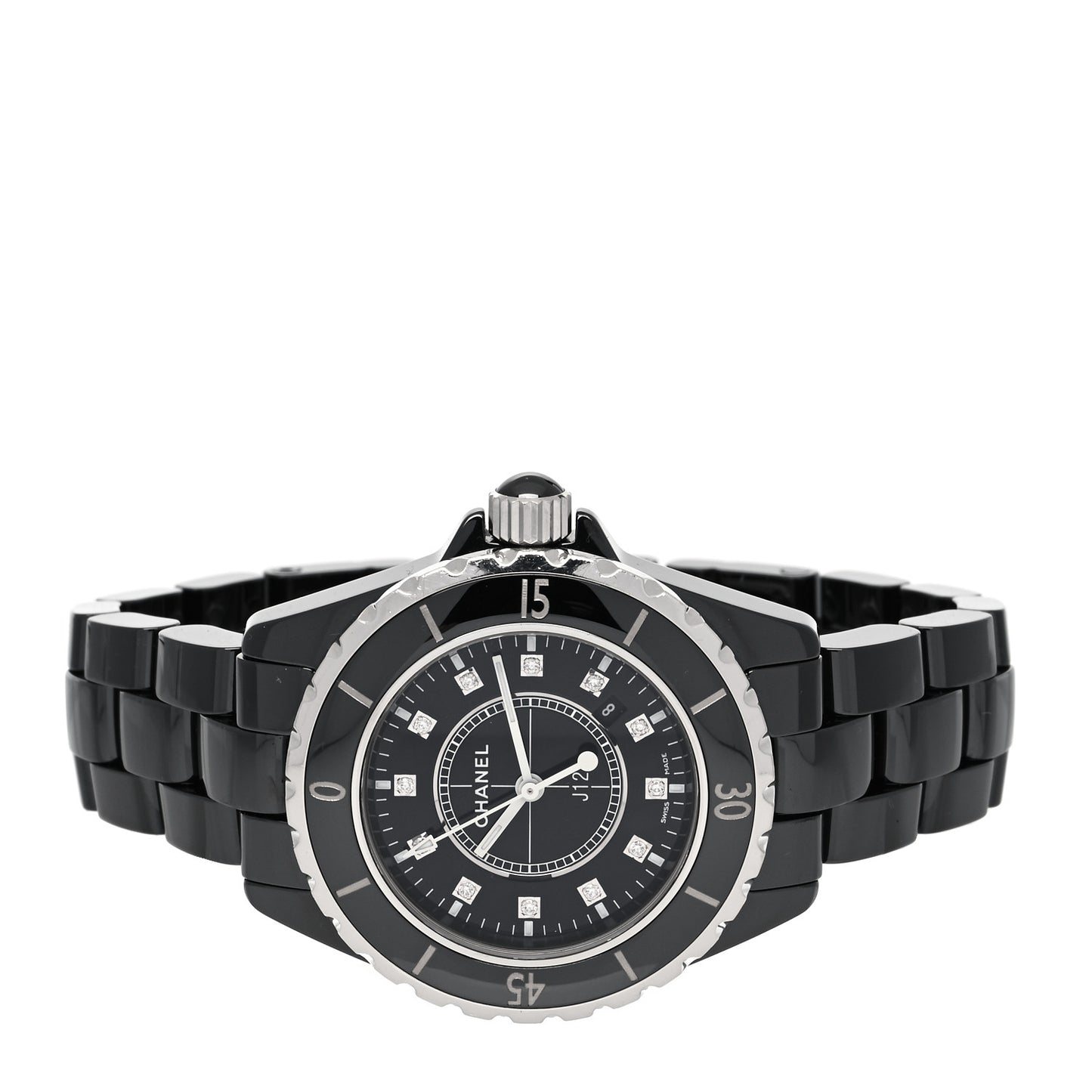 Stainless Steel Ceramic Diamond 33mm J12 Quartz Watch Black