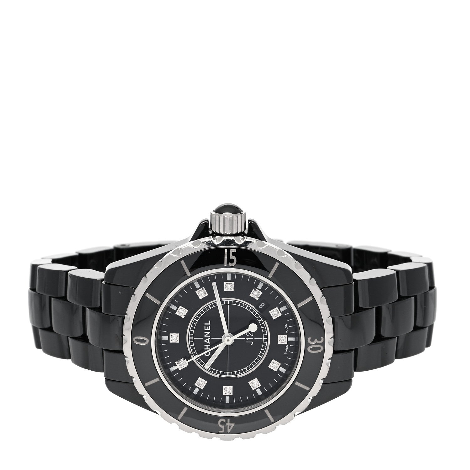 Chanel Stainless Steel Ceramic Diamond 33mm J12 Quartz Watch Black 2 of 4
