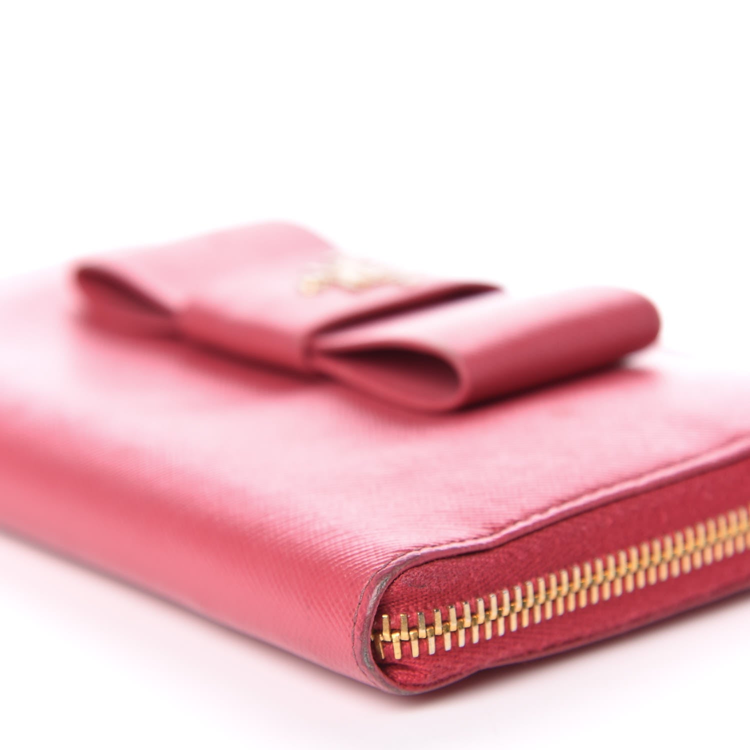 Prada Saffiano Fiocco Bow Zip Around Wallet Peonia 9 of 15