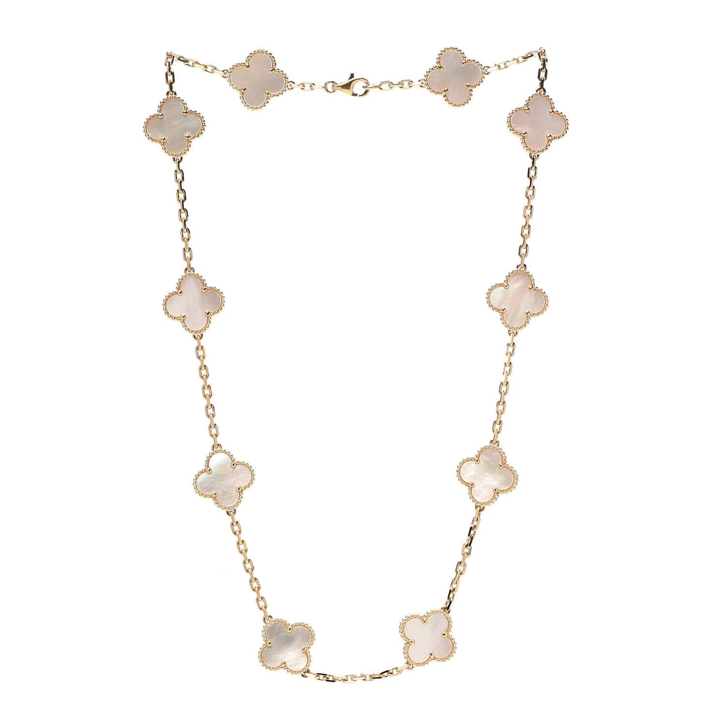 18K Yellow Gold Mother of Pearl 10 Motifs Vintage Alhambra Necklace
