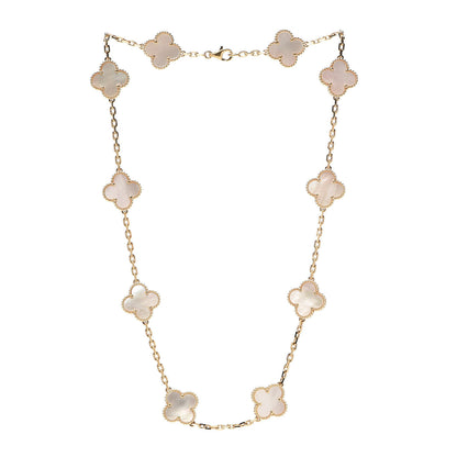 Van Cleef & Arpels 18K Yellow Gold Mother of Pearl 10 Motifs Vintage Alhambra Necklace 3 of 6