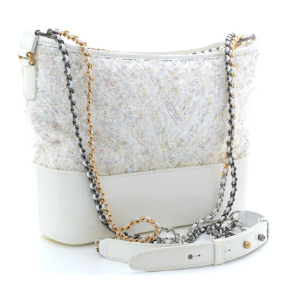 Chanel Tweed PVC Patent Chevron Quilted Medium Gabrielle Hobo White 3 of 11
