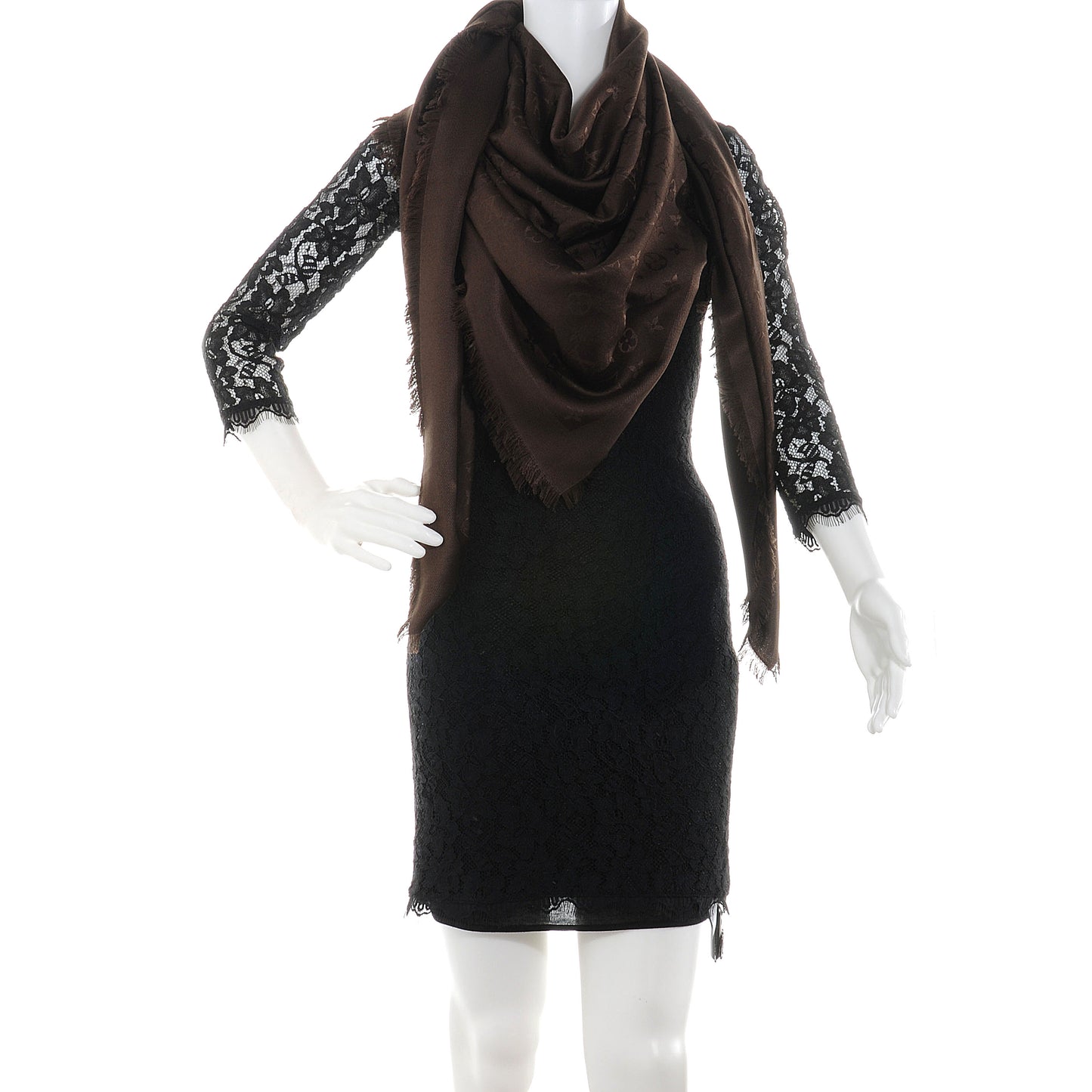 Wool Silk Monogram Shawl Chocolate