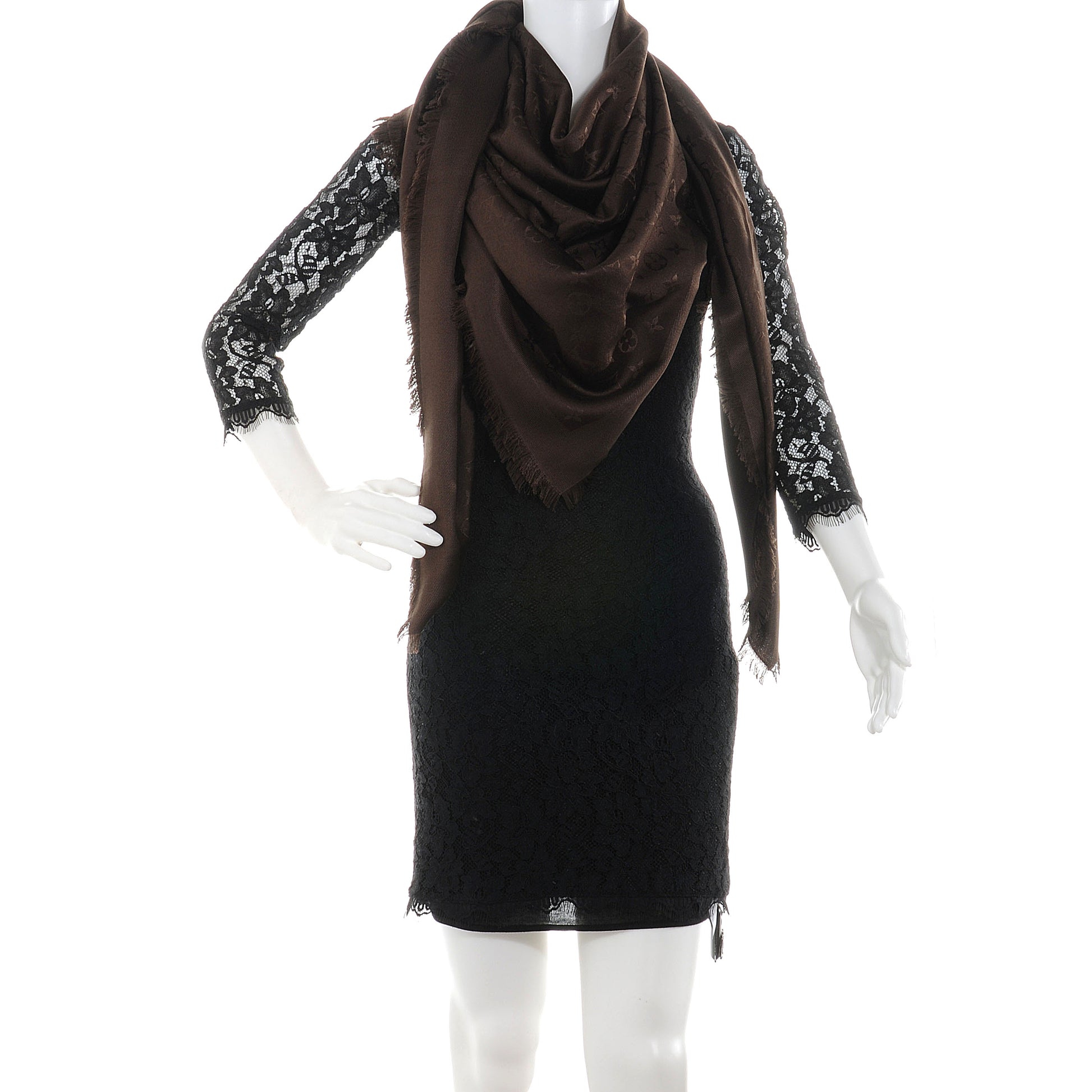 Louis Vuitton Wool Silk Monogram Shawl Chocolate 2 of 5