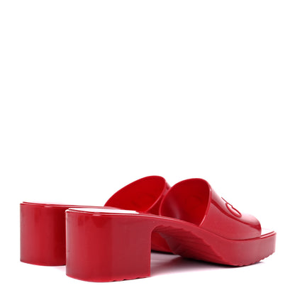 Gucci Rubber Gucci Logo Womens Platform 20/60mm Slide Sandals 38 Hibiscus Red 4 of 14
