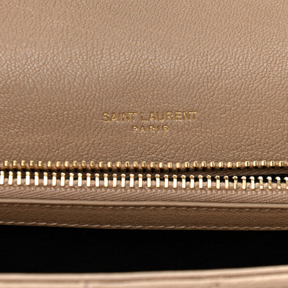 Saint Laurent Sheepskin Matelasse Chevron Monogram Medium College Bag Dark Beige 6 of 11