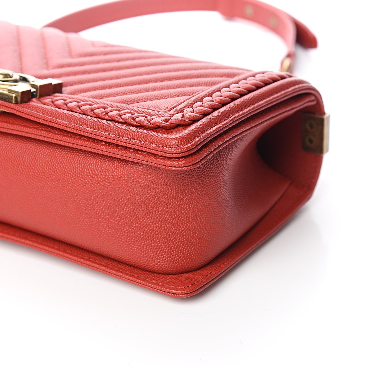 Caviar Chevron Quilted Braided Medium Boy Flap Red