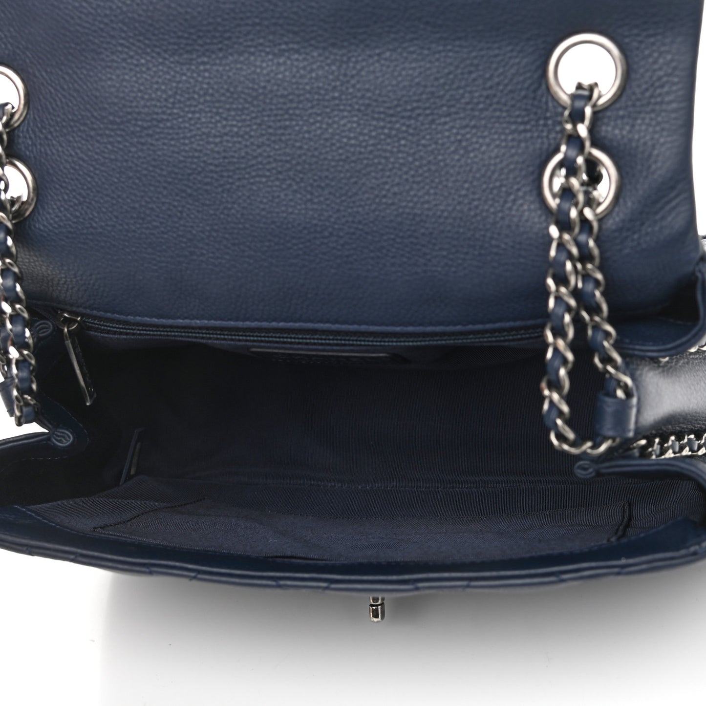 Calfskin Quilted Medium Frame in Chain Flap Navy