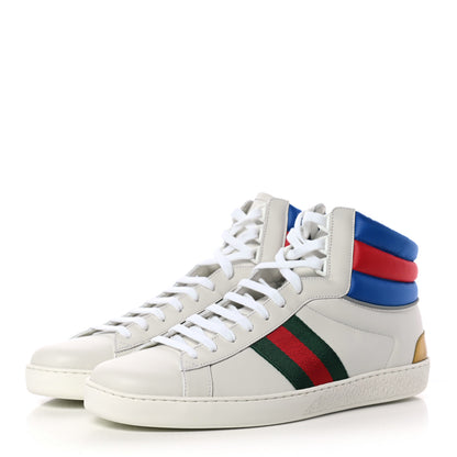 Gucci Calfskin Web Mens Ace High Top Sneakers 10.5 White 3 of 8