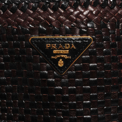 Prada Goatskin Woven Large Tote Moro Black 6 of 8