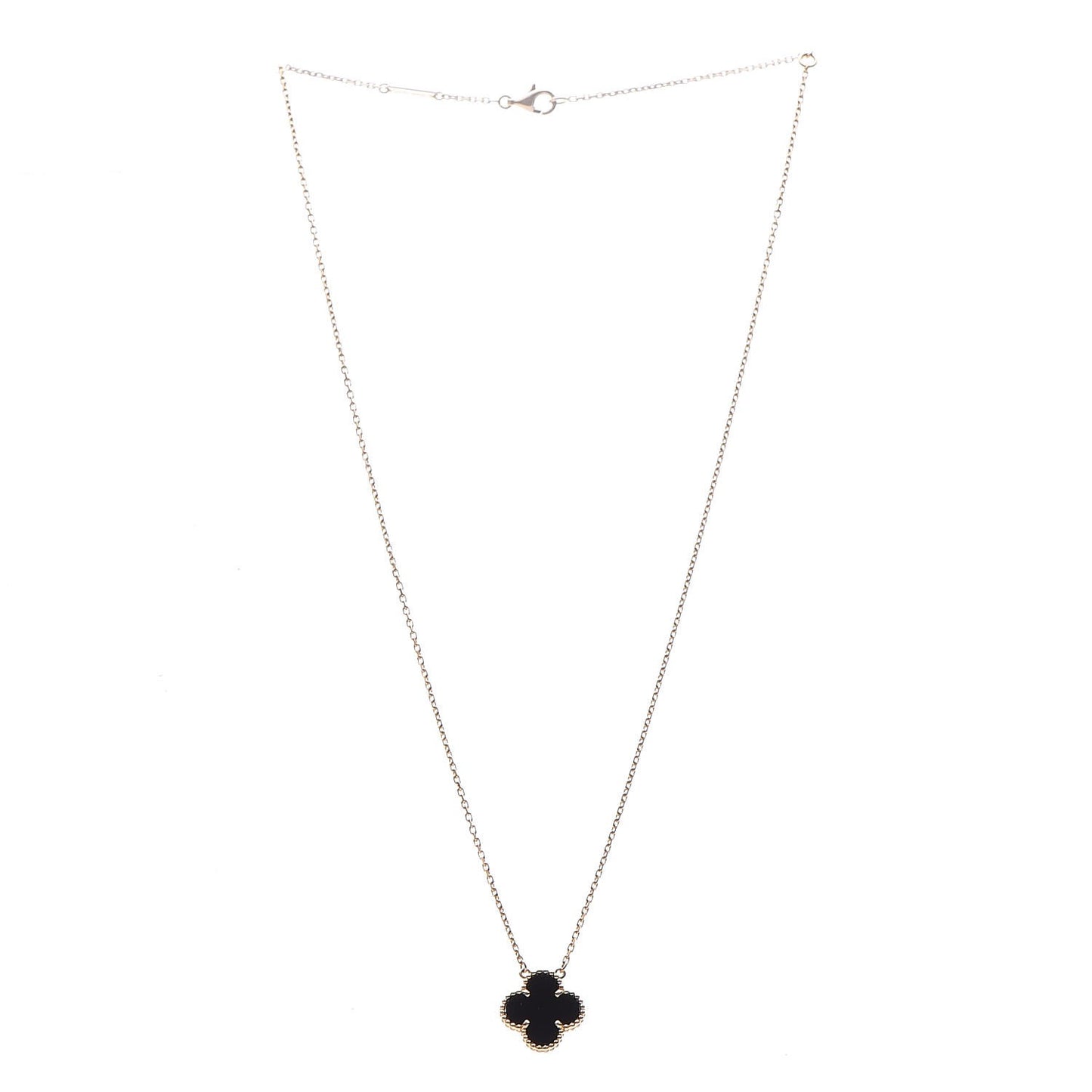 18K Yellow Gold Black Onyx Vintage Alhambra Pendant Necklace