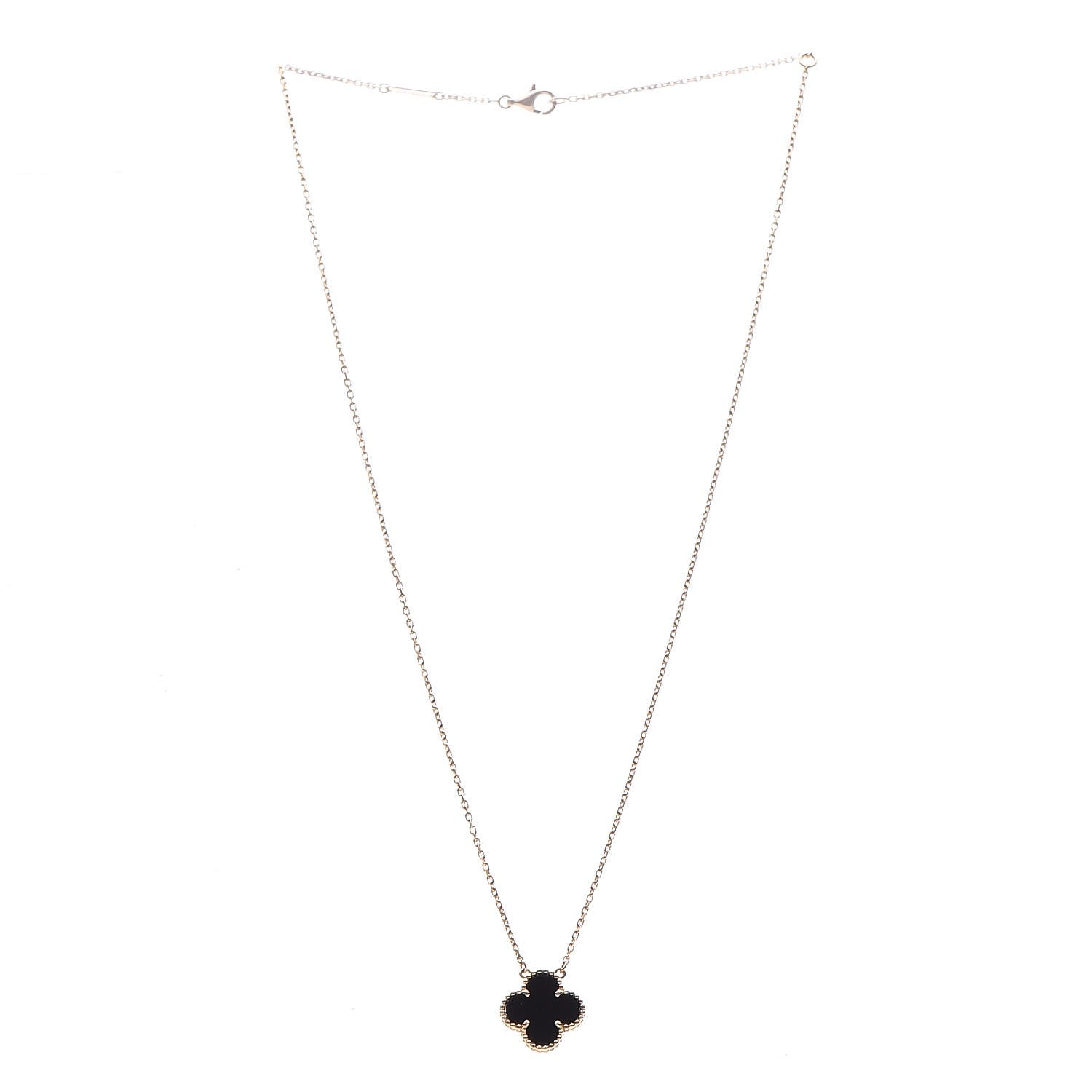 Van Cleef & Arpels 18K Yellow Gold Black Onyx Vintage Alhambra Pendant Necklace 4 of 7
