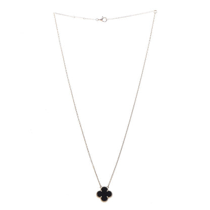 Van Cleef & Arpels 18K Yellow Gold Black Onyx Vintage Alhambra Pendant Necklace 4 of 7
