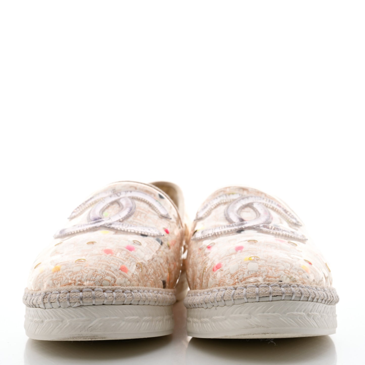 PVC Tweed CC Espadrilles 39 Coral White Transparent