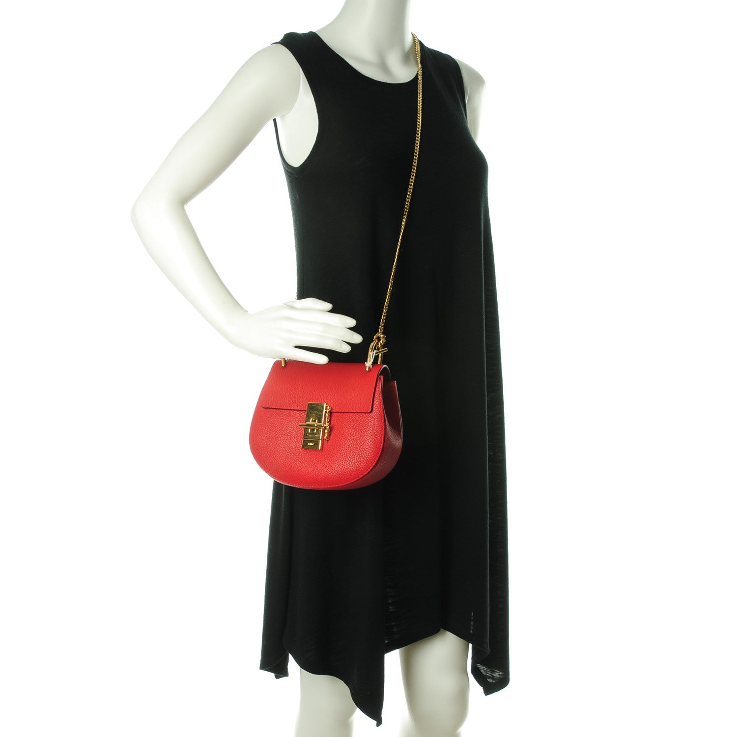 Chloe Grained Lambskin Mini Drew Shoulder Bag Plaid Red 2 of 7