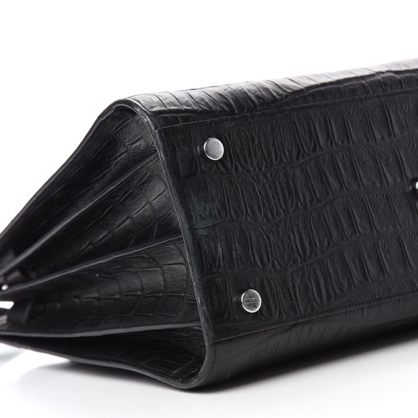 Calfskin Crocodile Embossed Small Sac De Jour Black
