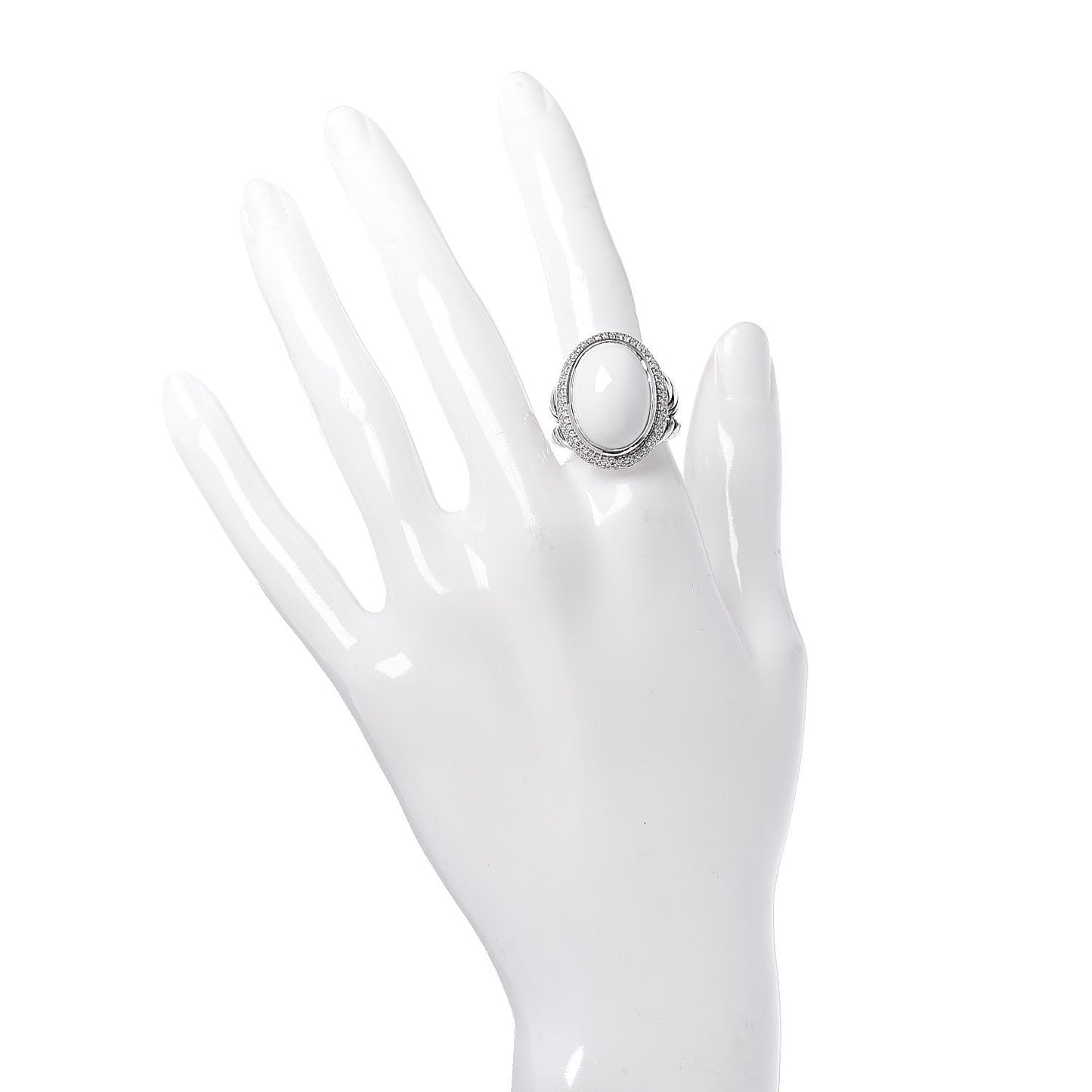 Sterling Silver Diamond White Agate Signature Oval Ring 54 7