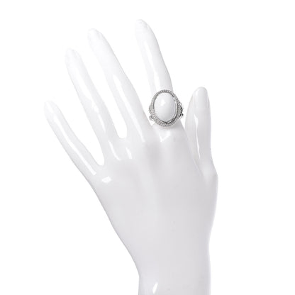 David Yurman Sterling Silver Diamond White Agate Signature Oval Ring 54 7 2 of 5