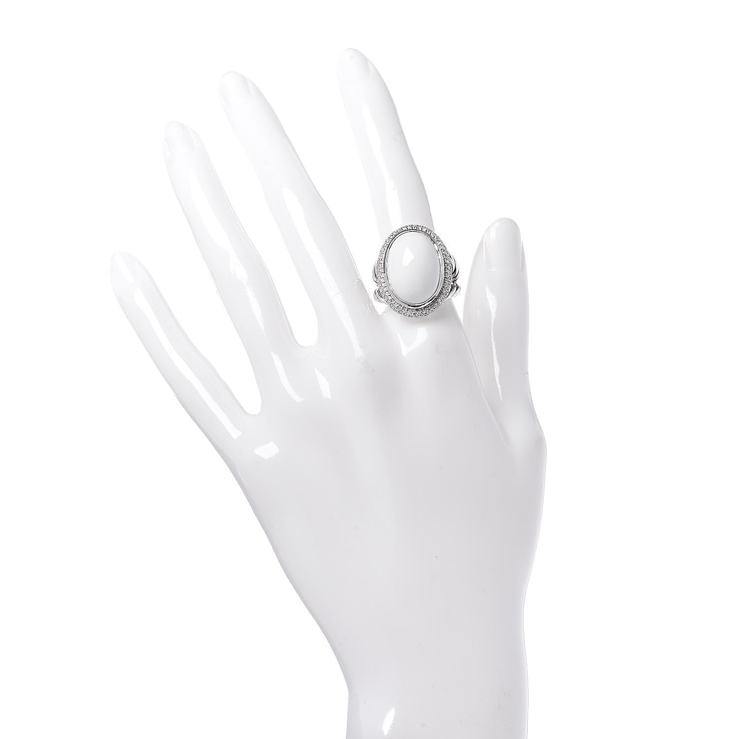 David Yurman Sterling Silver Diamond White Agate Signature Oval Ring 54 7 2 of 5