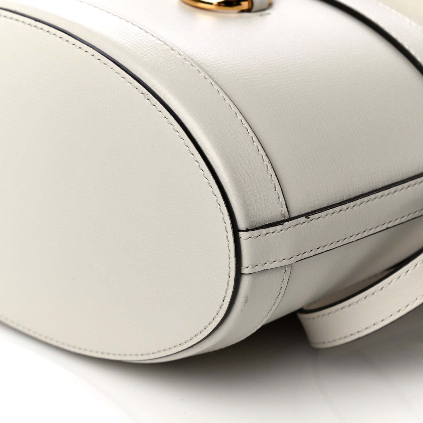 Azalea Sakai Calfskin Horsebit 1955 Drawstring Bucket Bag Mystic White