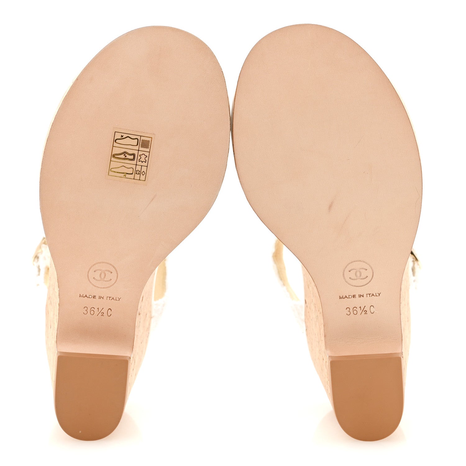 Chanel Tweed Cork CC Wedge Sandals 36.5 White 6 of 10