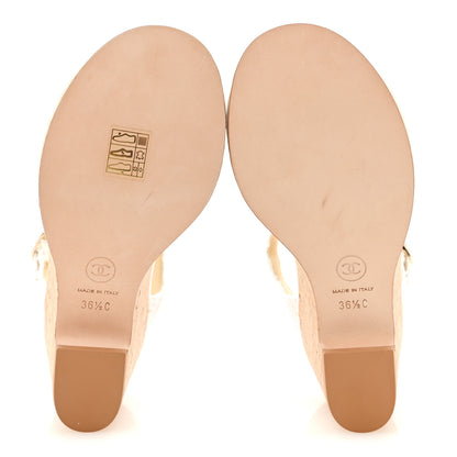 Chanel Tweed Cork CC Wedge Sandals 36.5 White 6 of 10