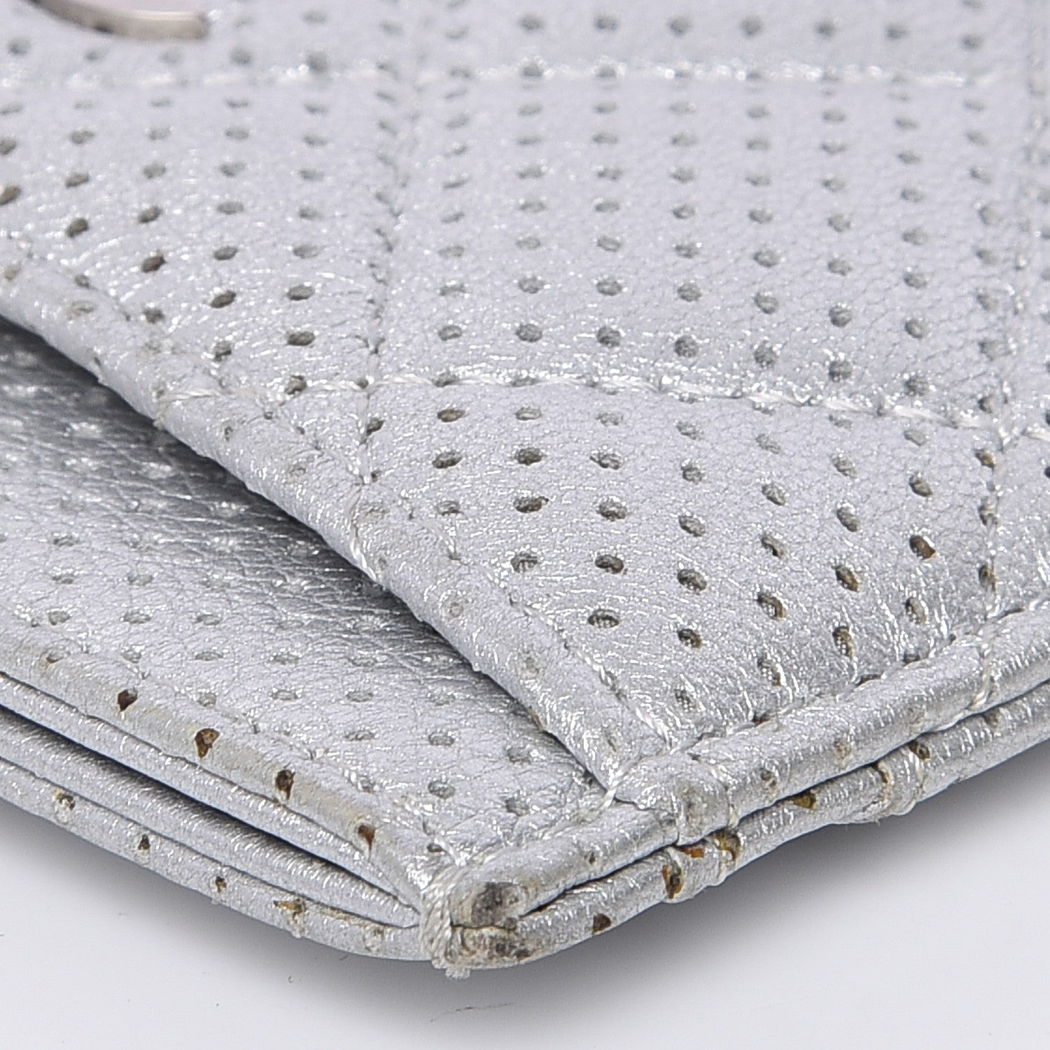 Chanel Metallic Lambskin Perforated Quilted Card Holder Silver 12 of 12