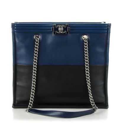 Chanel Calfskin Boy Shopping Tote Blue Black 1 of 7