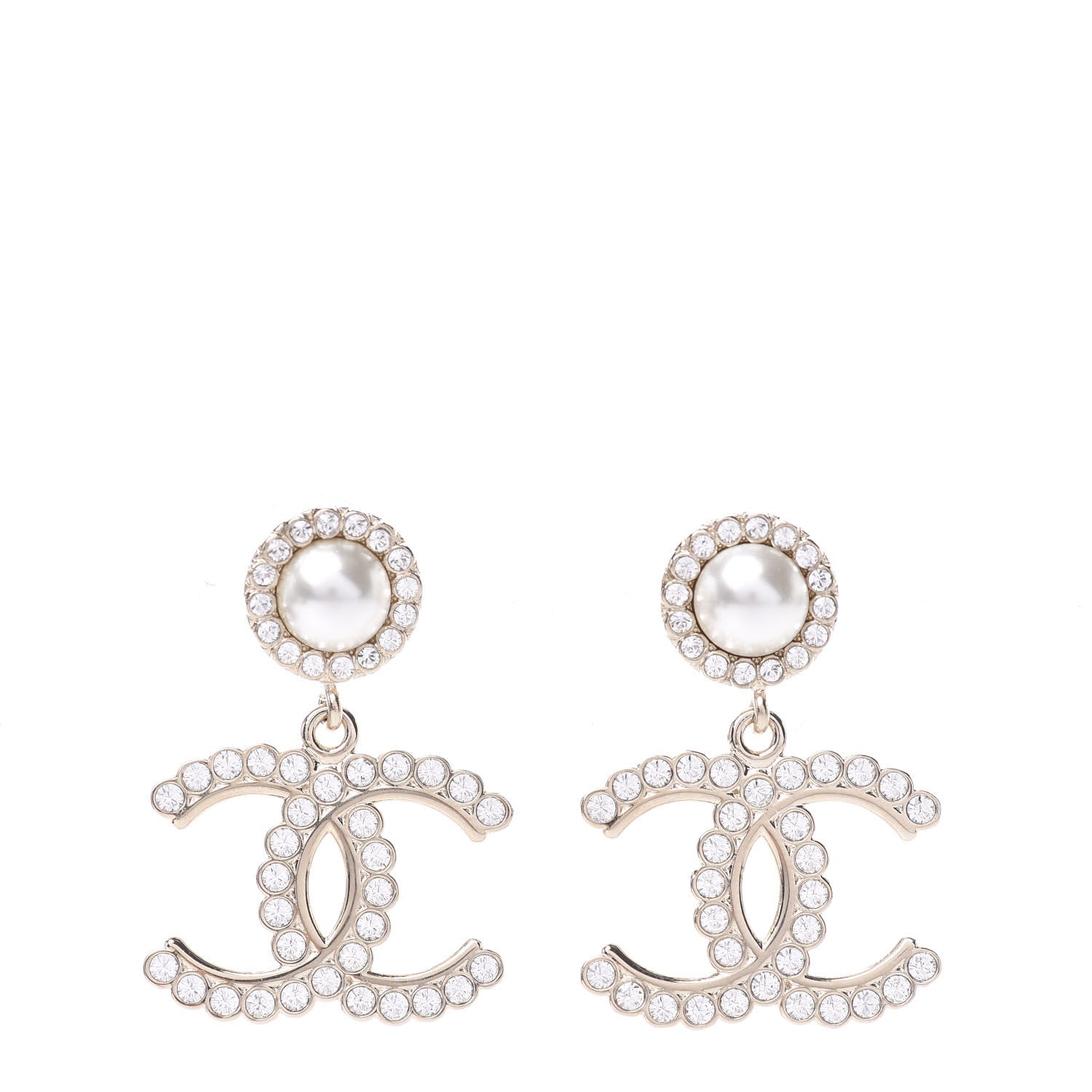 Chanel Crystal Pearl Bow-tiful CC Drop Earrings Gold 1 of 6