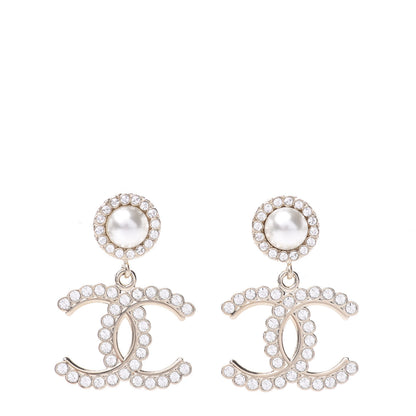 Chanel Crystal Pearl Bow-tiful CC Drop Earrings Gold 1 of 6