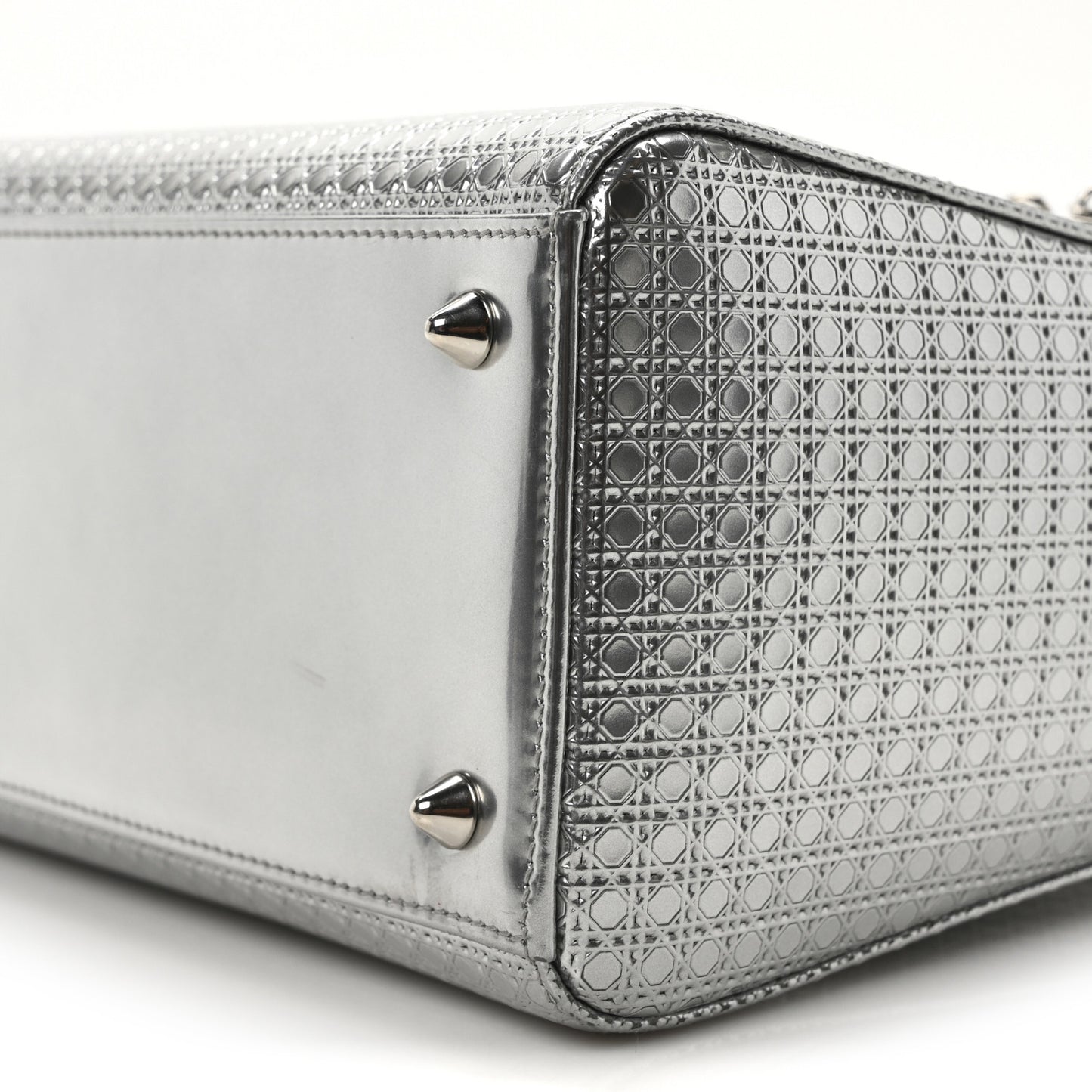 Metallic Patent Micro-Cannage Medium Lady Dior Silver