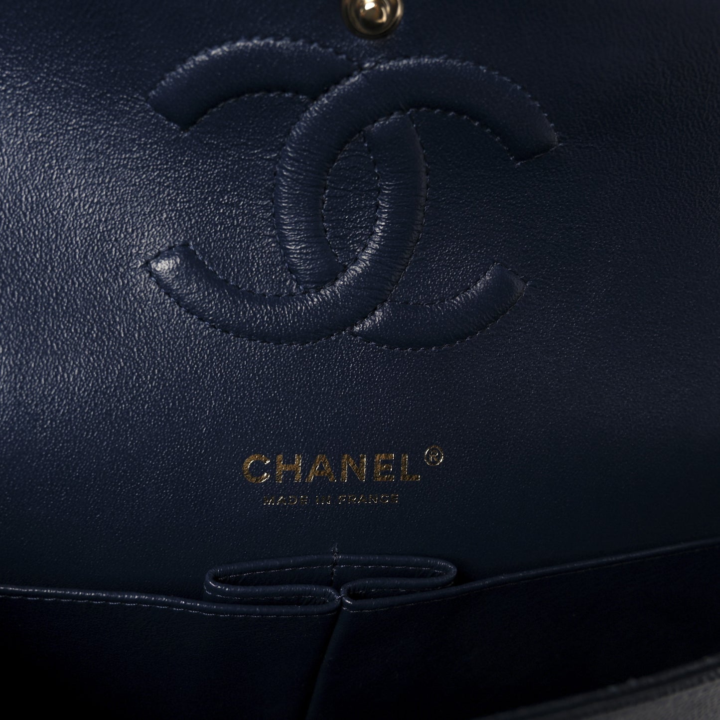 Caviar Quilted Medium Double Flap Navy Navy