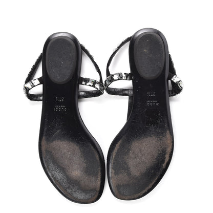 Gucci Suede Crystal Mallory Thong Sandals 37.5 Black 5 of 9