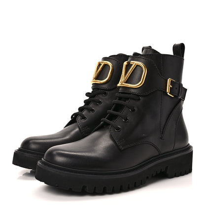 Valentino Garavani Calfskin Womens VLOGO 35mm Combat Boots 37 Black 3 of 9