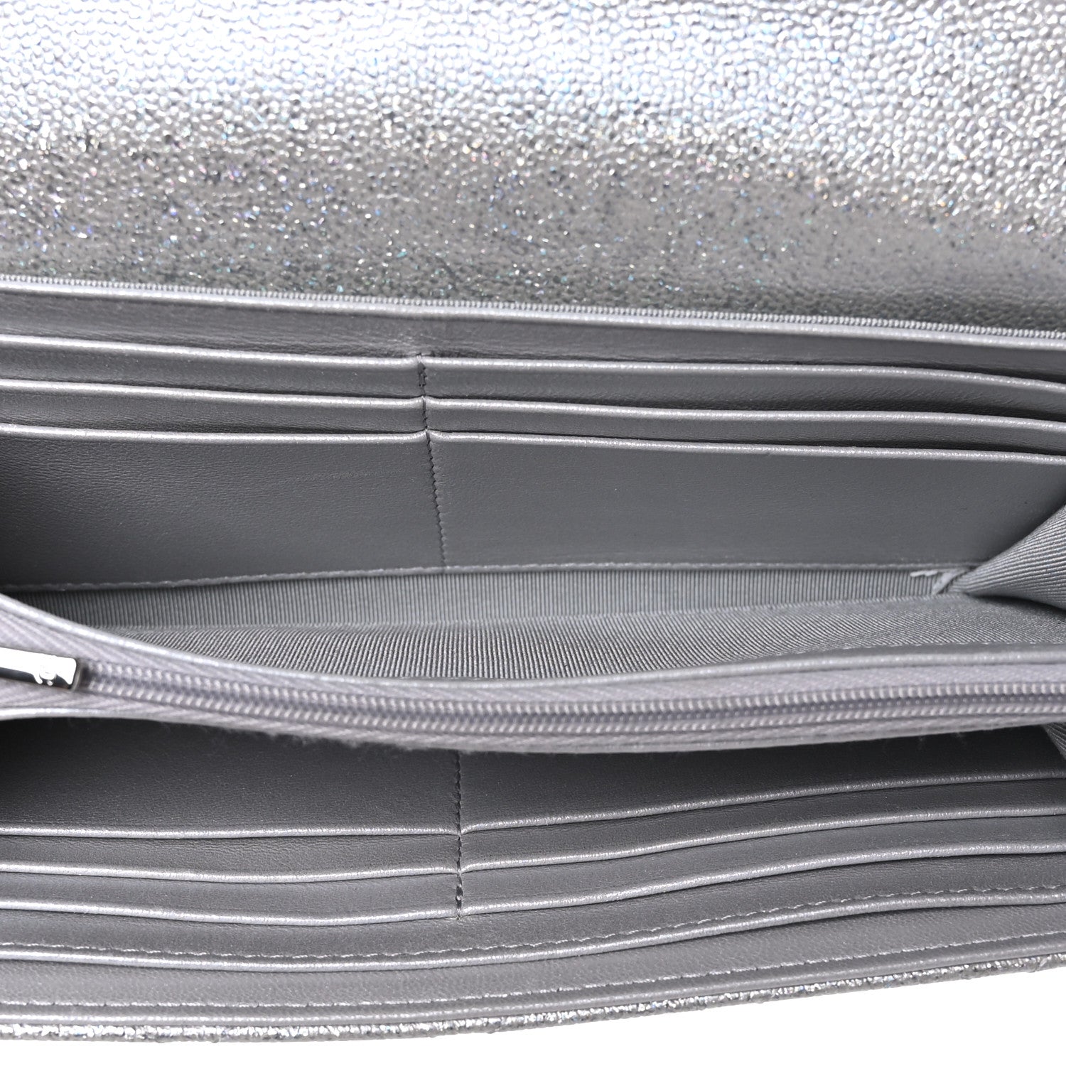 Chanel Glittered Metallic Caviar Quilted Large Flap Wallet Silver 5 of 8