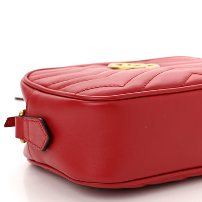 Gucci Calfskin Matelasse Mini GG Marmont Chain Shoulder Bag Hibiscus Red 9 of 11