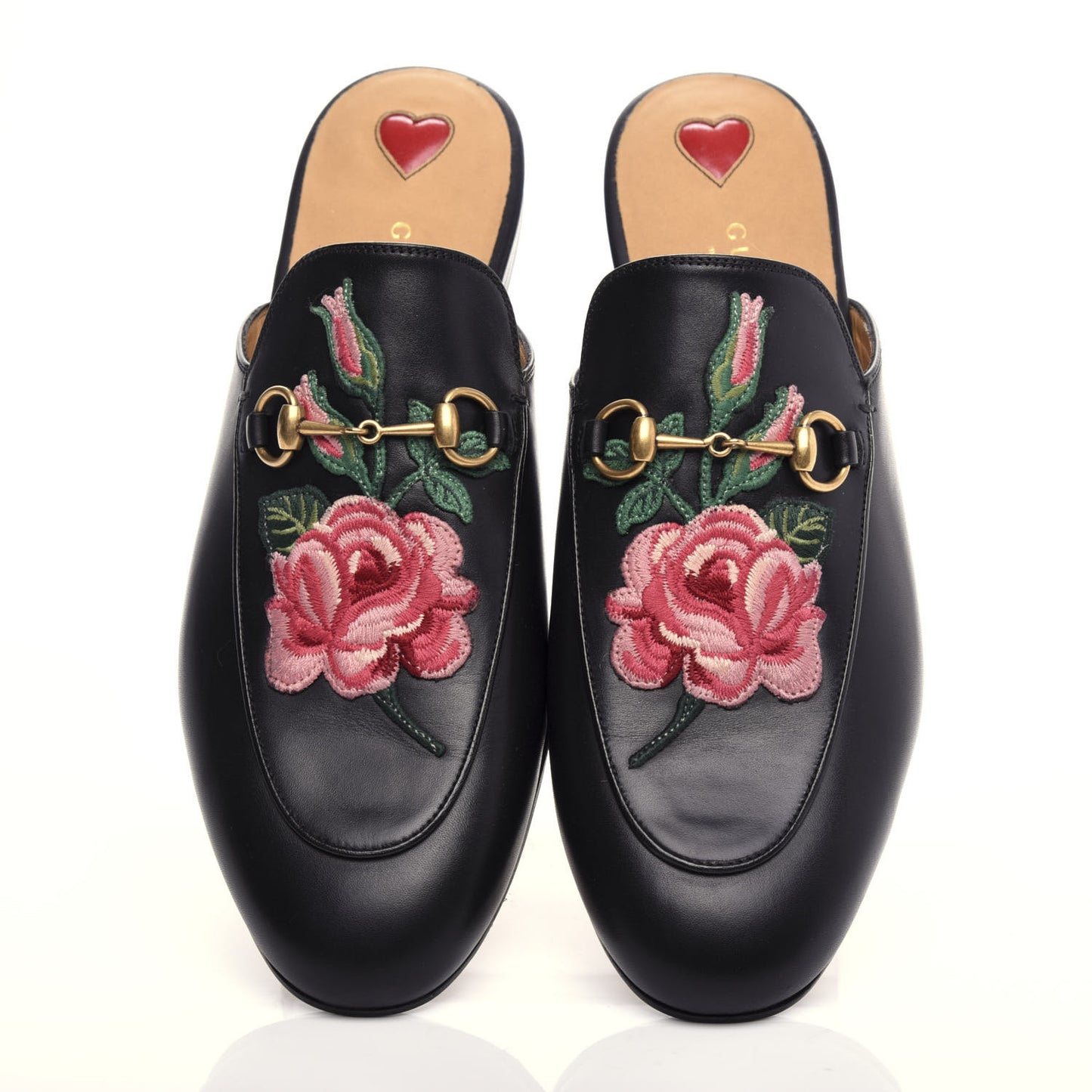 Calfskin Flower Embroidered Princetown Slippers 40.5 Black