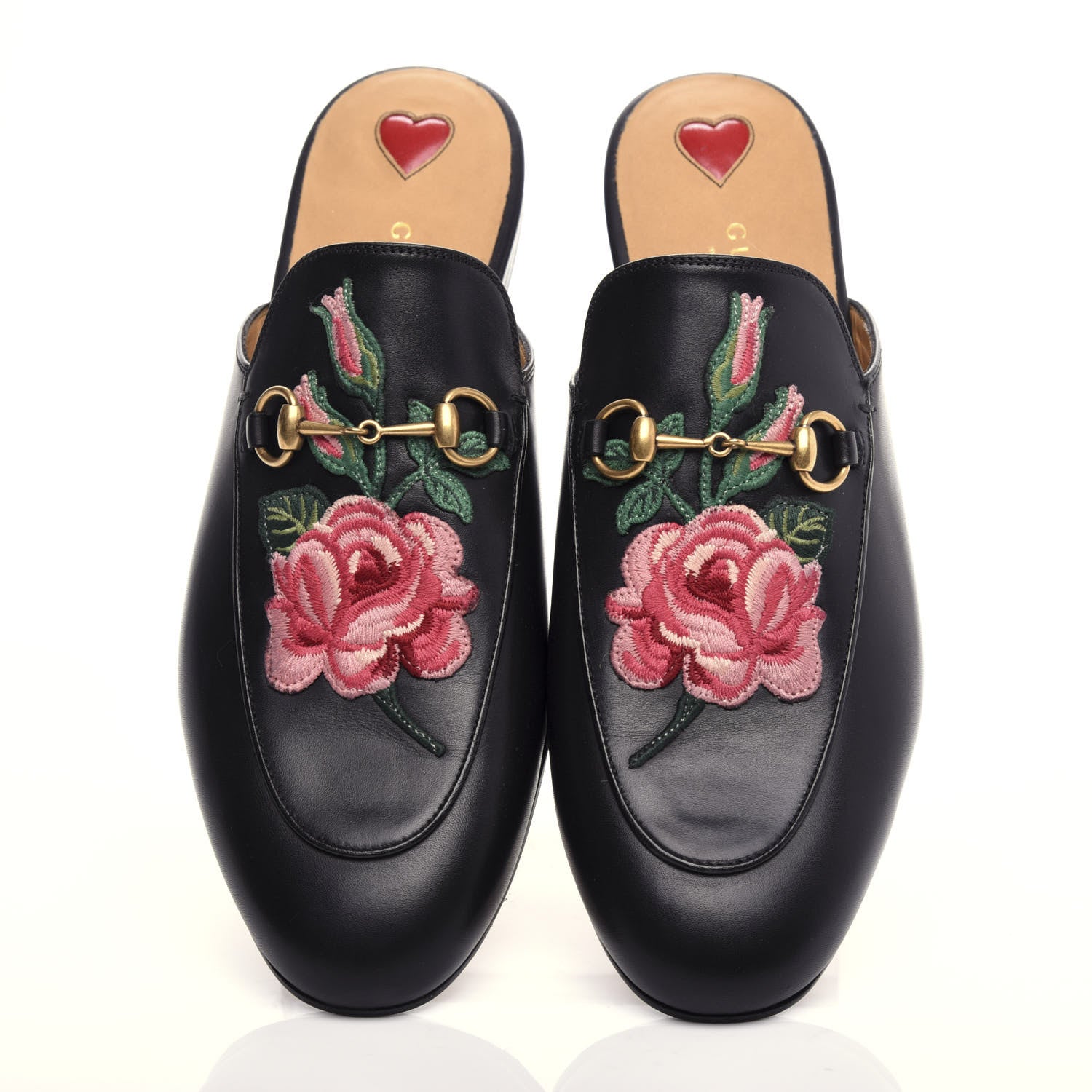 Gucci Calfskin Flower Embroidered Princetown Slippers 40.5 Black 5 of 11