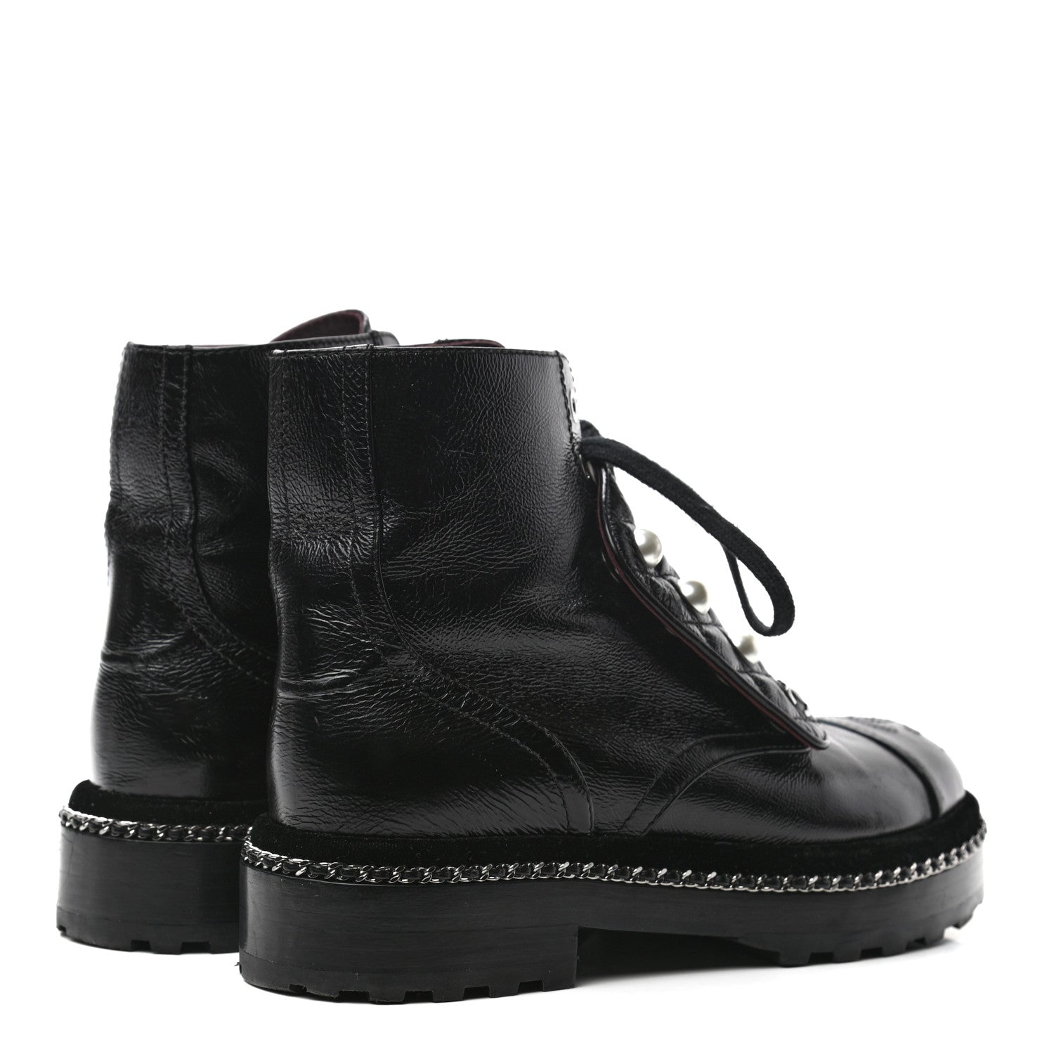 Chanel Crackled Calfskin Velvet Pearl Combat Short Boots 35.5 Black 4 of 9