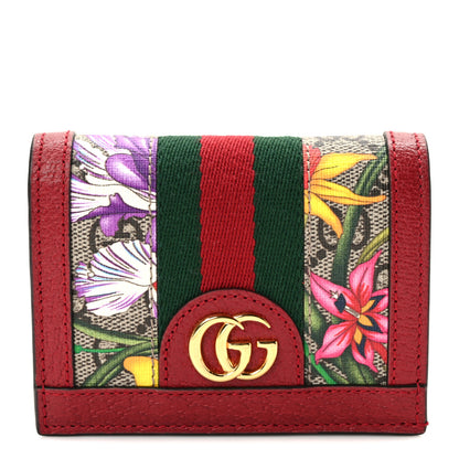 Gucci GG Supreme Monogram Flora Web Ophidia Card Case Red 1 of 6