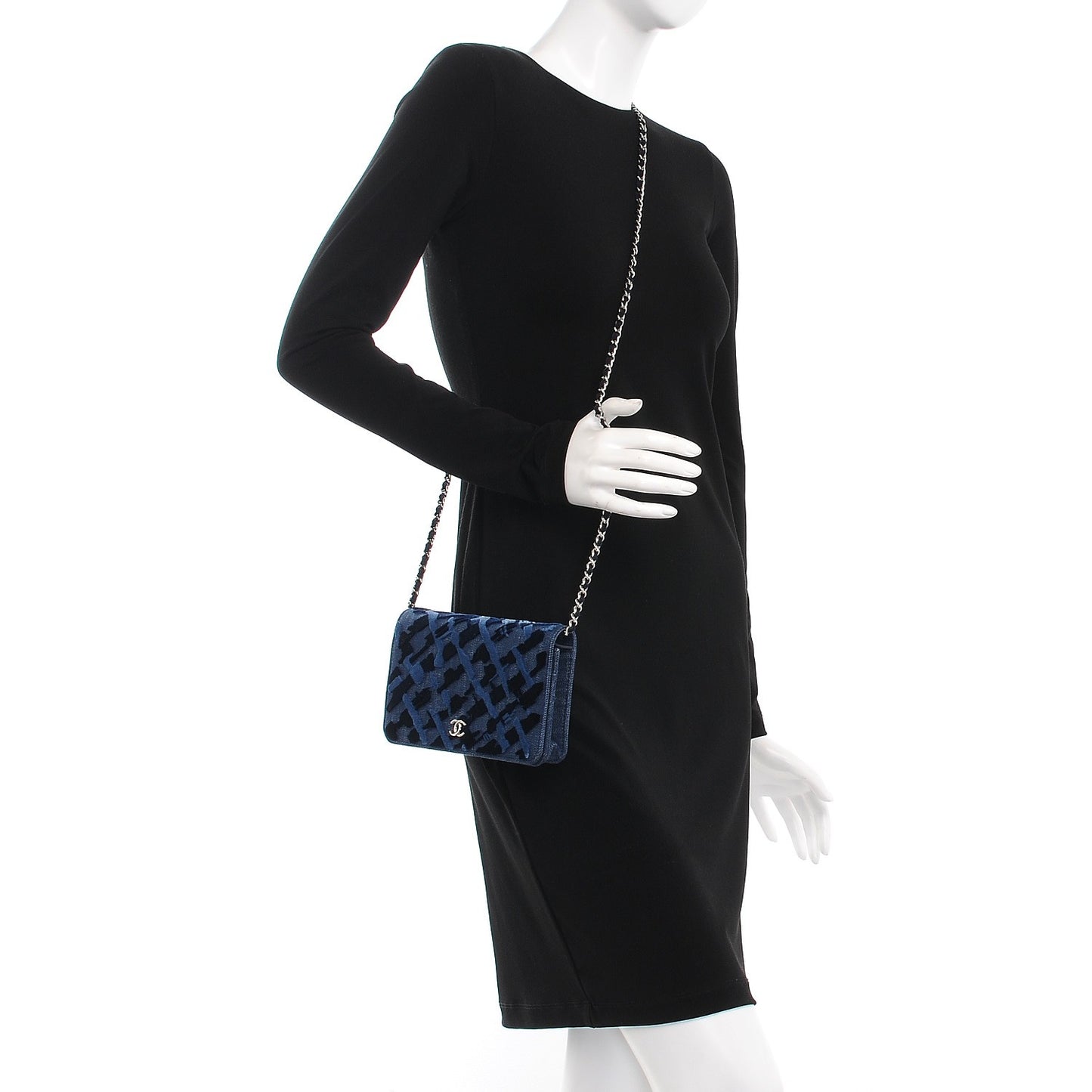 Denim Velvet Wallet On Chain WOC Blue