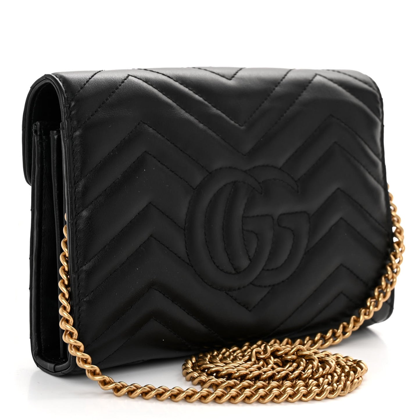 Calfskin Matelasse GG Marmont Chain Wallet Black