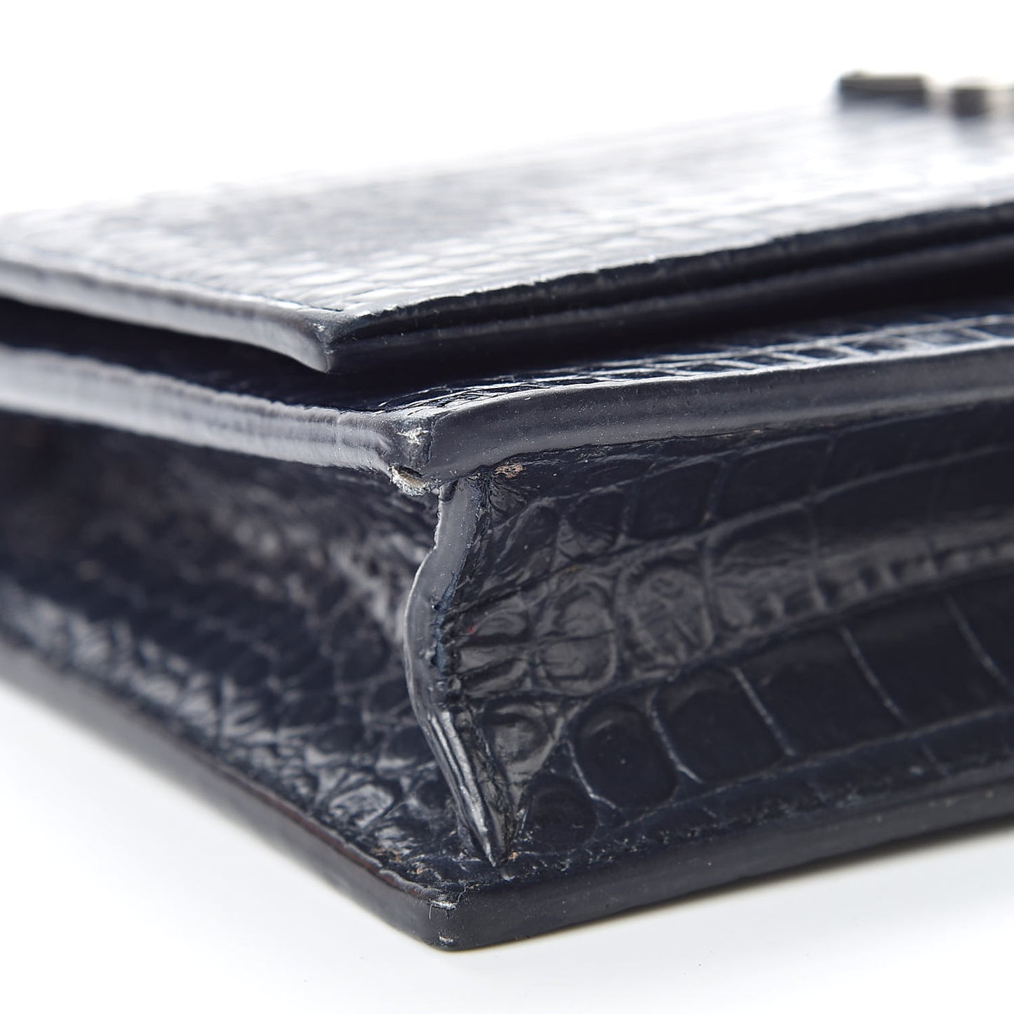 Calfskin Crocodile Embossed Kate Monogram Tassel Chain Wallet Deep Marine