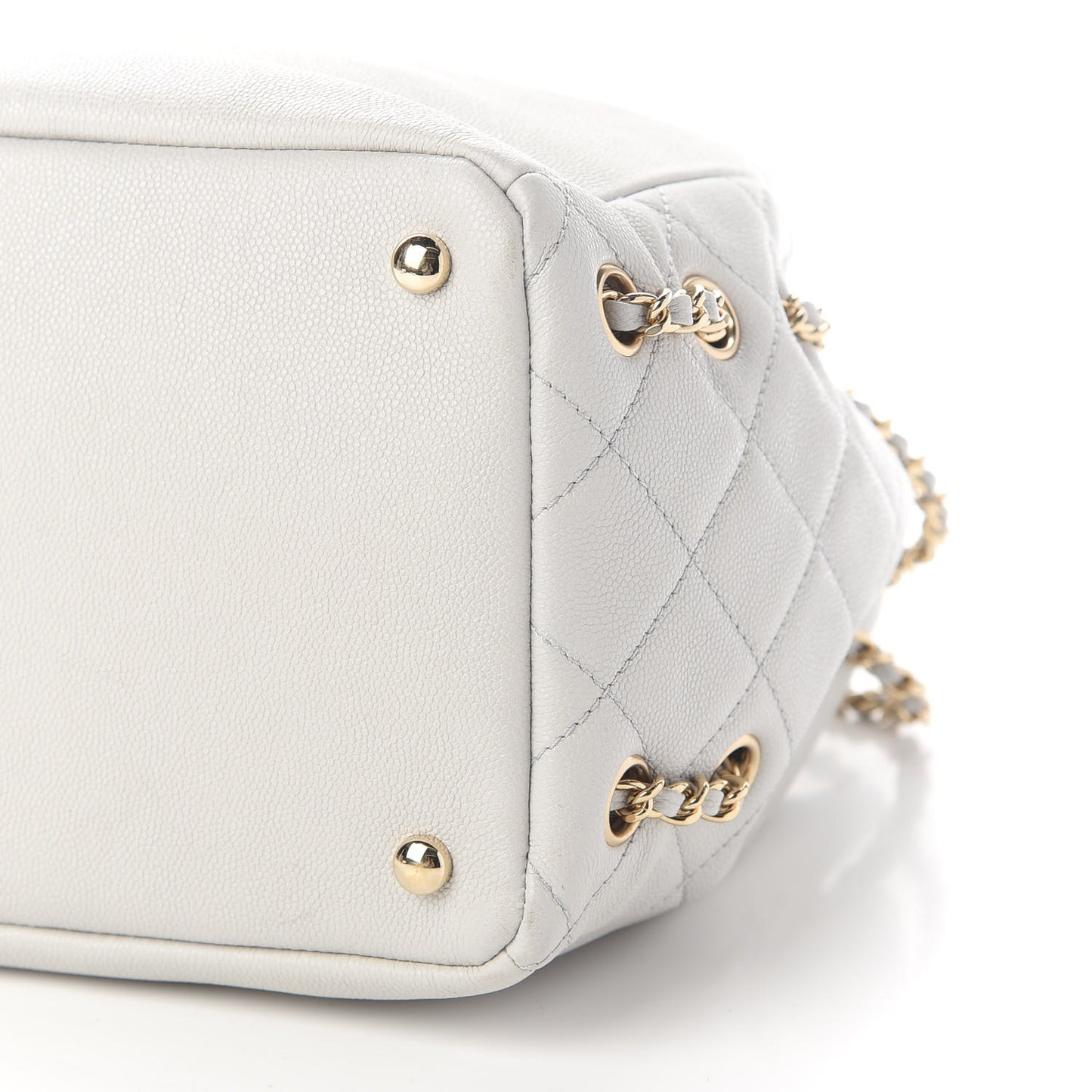 Caviar Quilted Chain Bucket Bag Light Grey