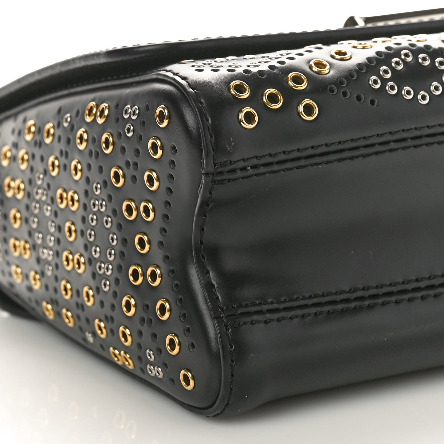 Calfskin Eyelet Twist Shoulder Bag MM Black