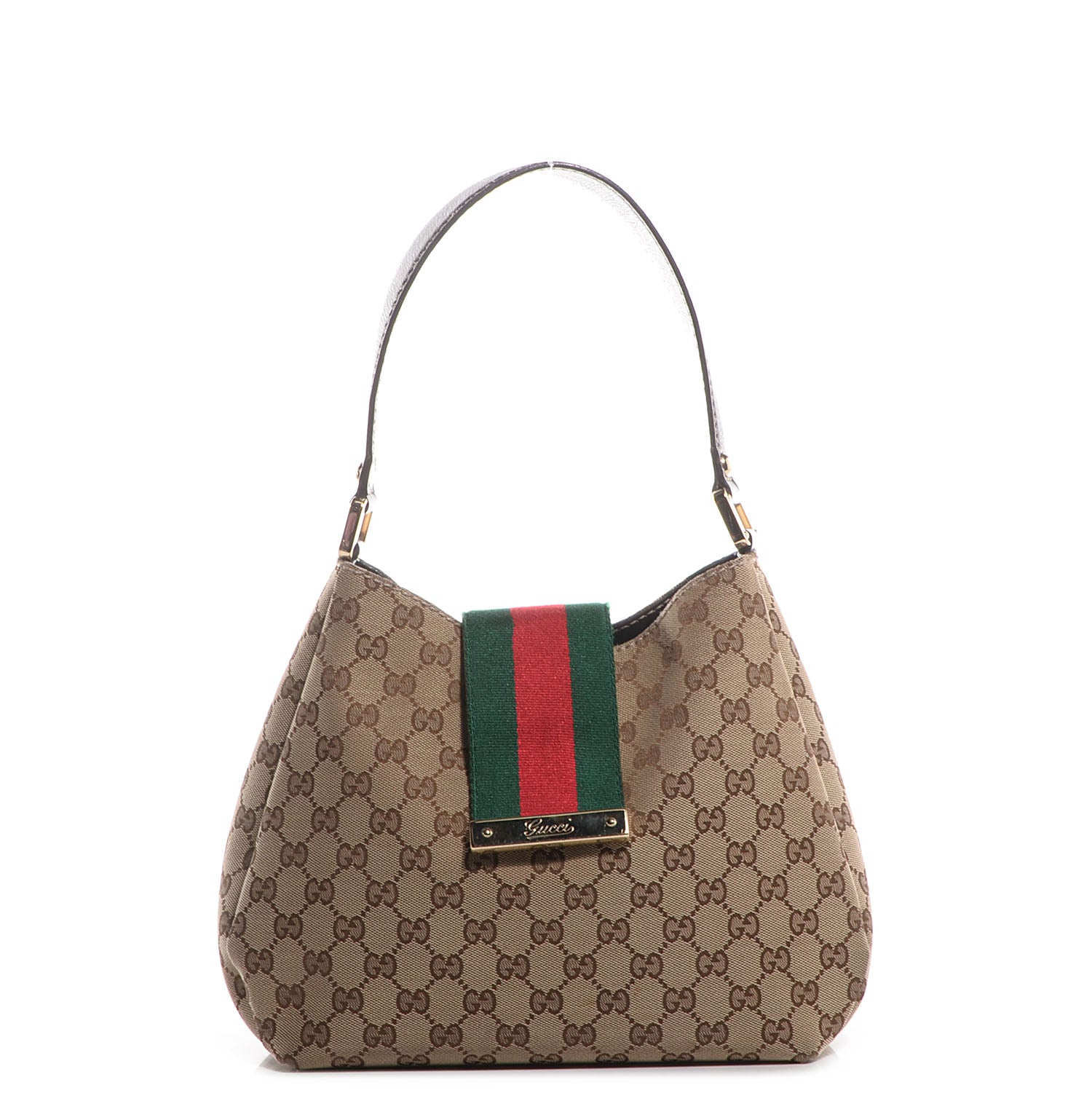 Gucci Monogram New Ladies Web Medium Hobo Brown 1 of 7
