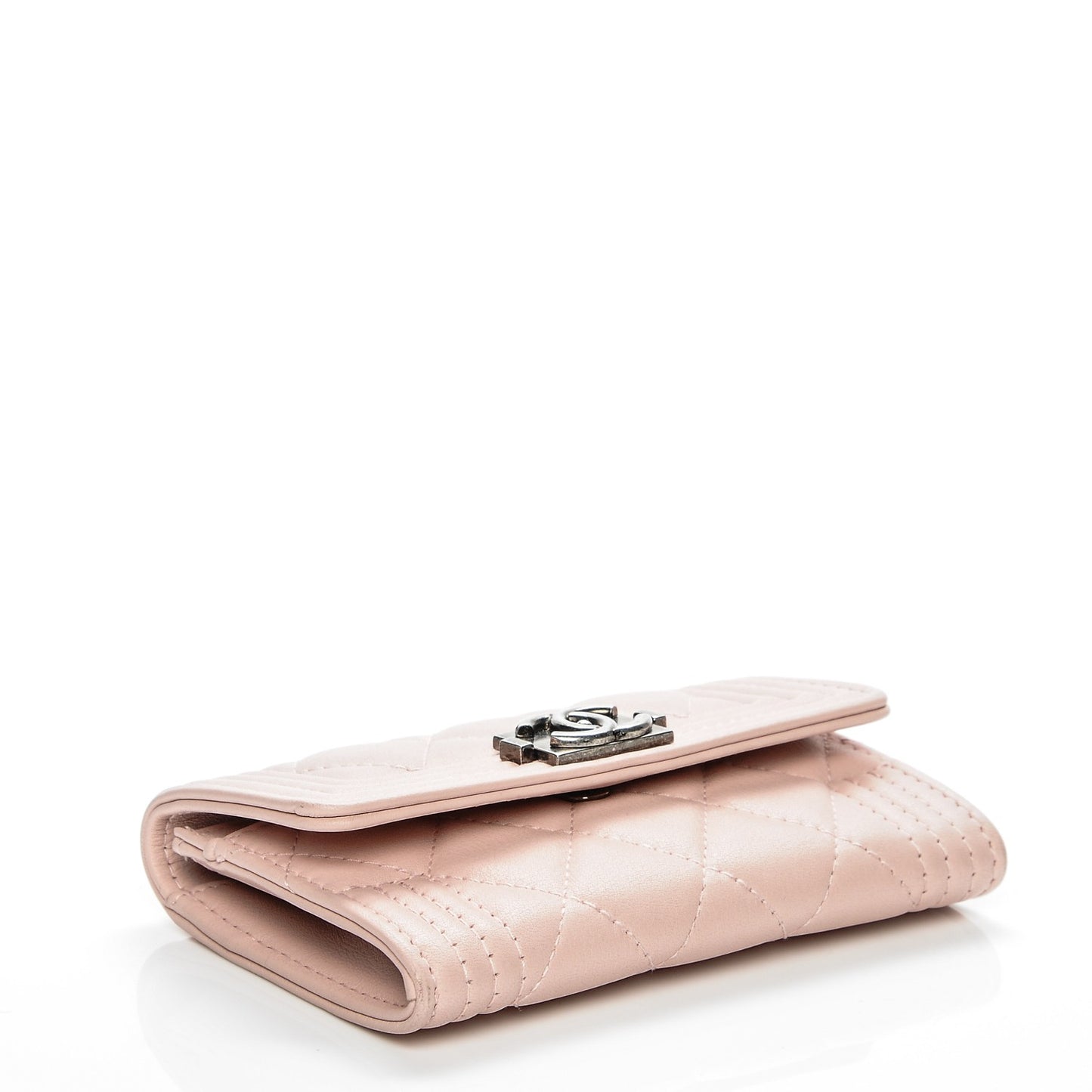 Lambskin Quilted Boy Card Holder Wallet Light Pink