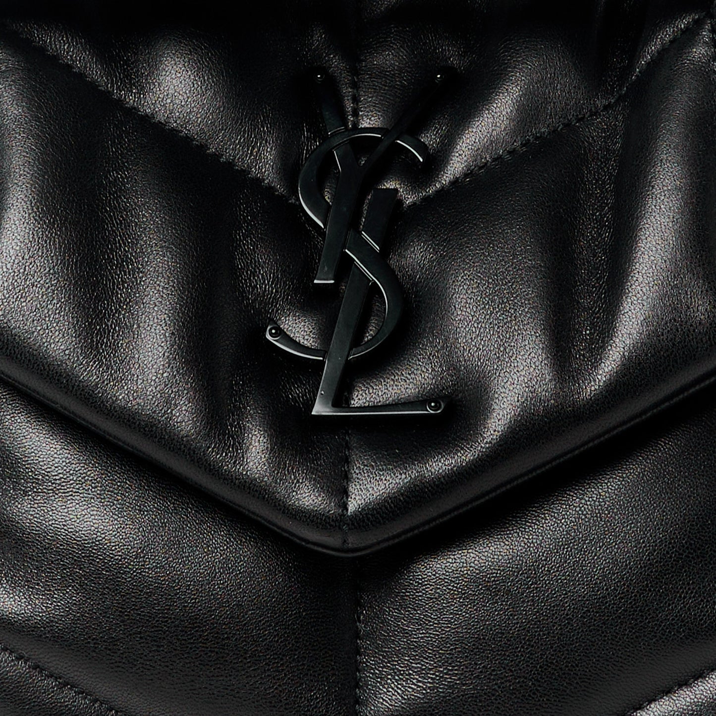 Lambskin Quilted Monogram Monochrome Small Loulou Puffer Chain Satchel Black