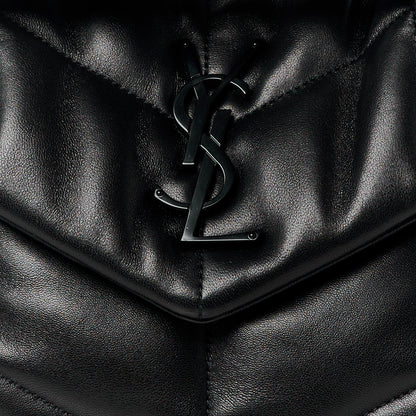 Saint Laurent Lambskin Quilted Monogram Monochrome Small Loulou Puffer Chain Satchel Black 9 of 11