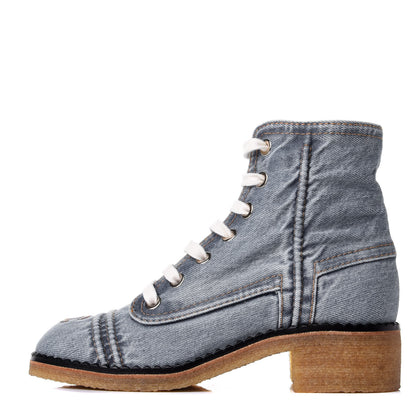 Chanel Denim Lace Up Boots 38 Light Blue 1 of 11